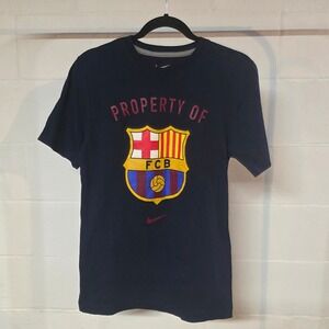 Nike Mens FC Barcelona Property Of Graphic T-Shirt Navy Blue Small Soccer Tee